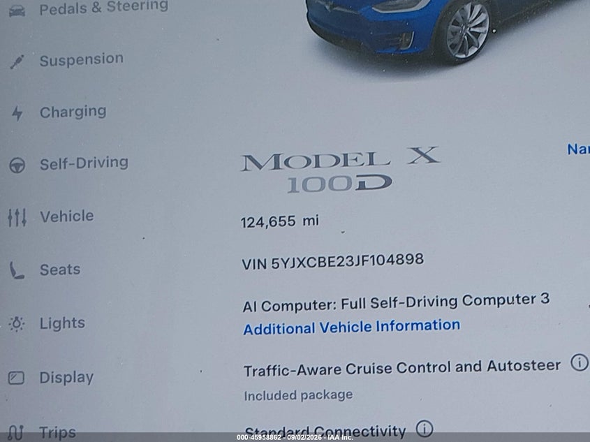 TESLA MODEL X 2018 VIN 5YJXCBE23JF104898