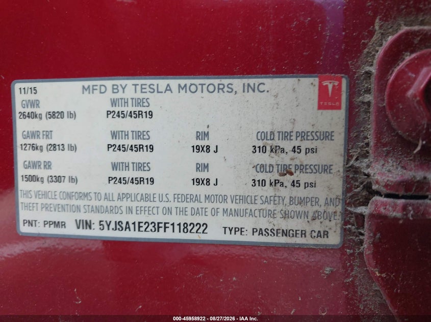 2015 TESLA MODEL S HATCHBACK ELECTRIC