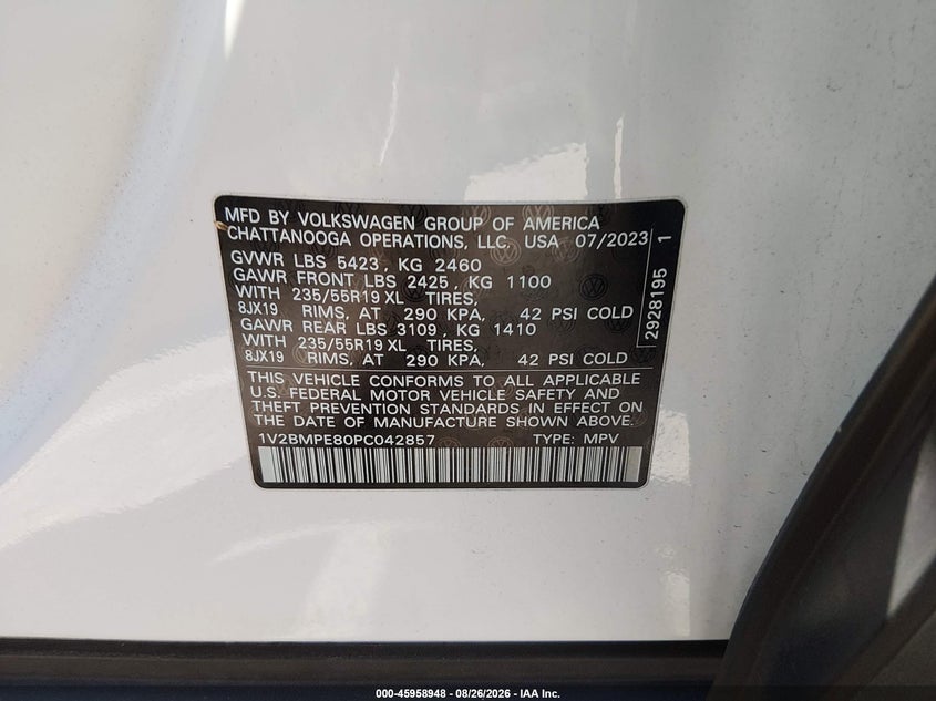 VOLKSWAGEN ID.4 2023 VIN 1V2BMPE80PC042857