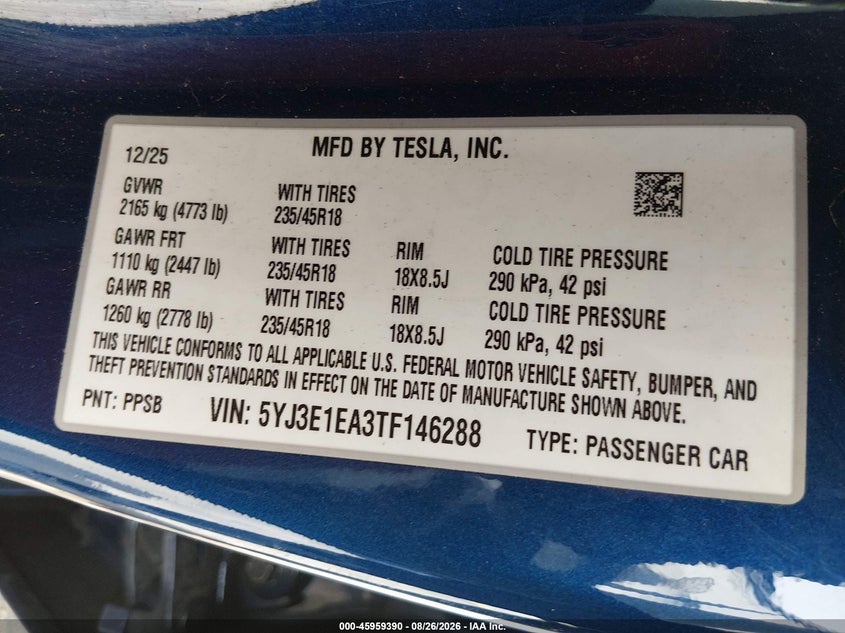 2026 TESLA MODEL 3 PREMIUM REAR-WHEEL DRIVE/REAR-WHEEL DRIVE · Photo 9