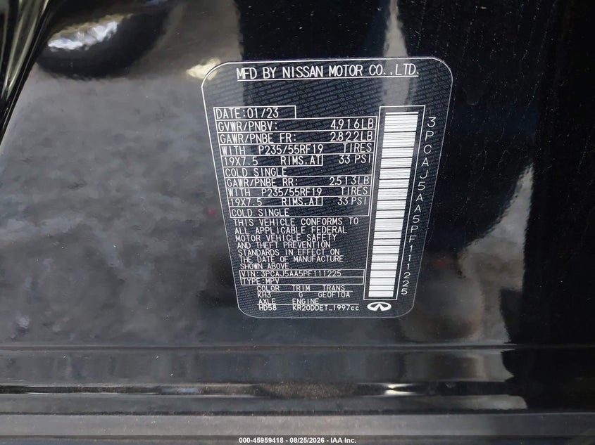 INFINITI QX50 2023 VIN 3PCAJ5AA5PF111225