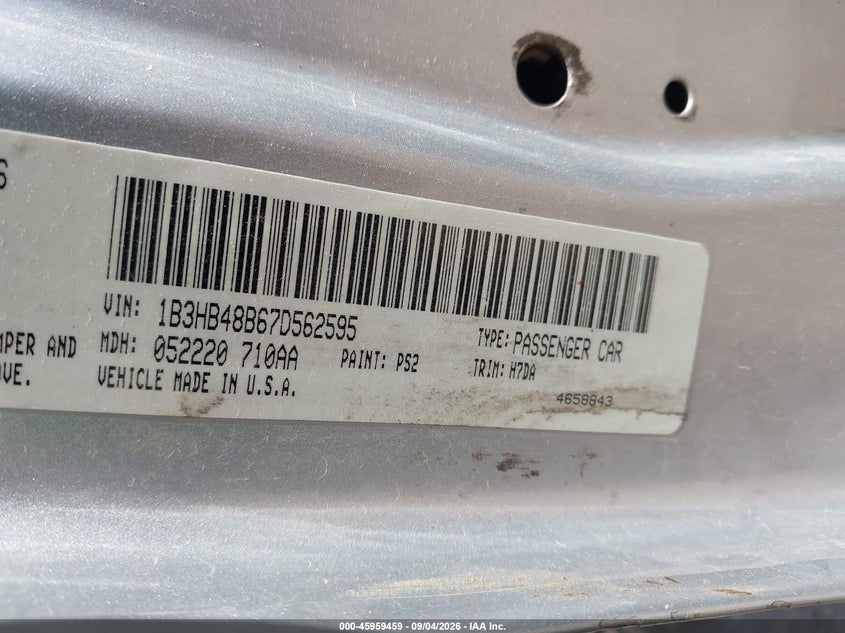 DODGE CALIBER 2007 VIN 1B3HB48B67D562595