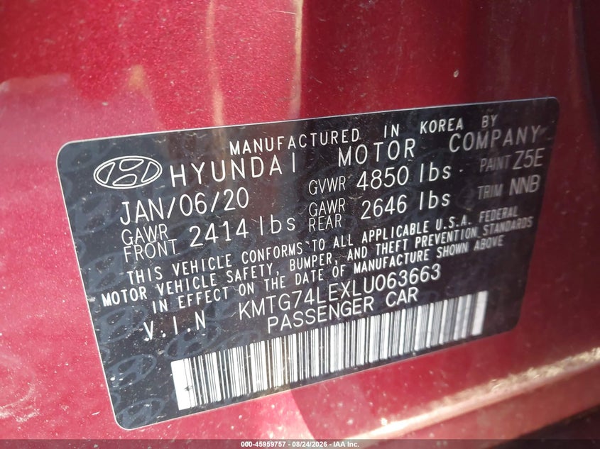 GENESIS G70 2020 VIN KMTG74LEXLU063663