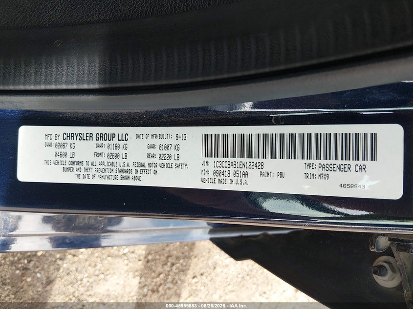 CHRYSLER 200 2014 VIN 1C3CCBAB1EN122428