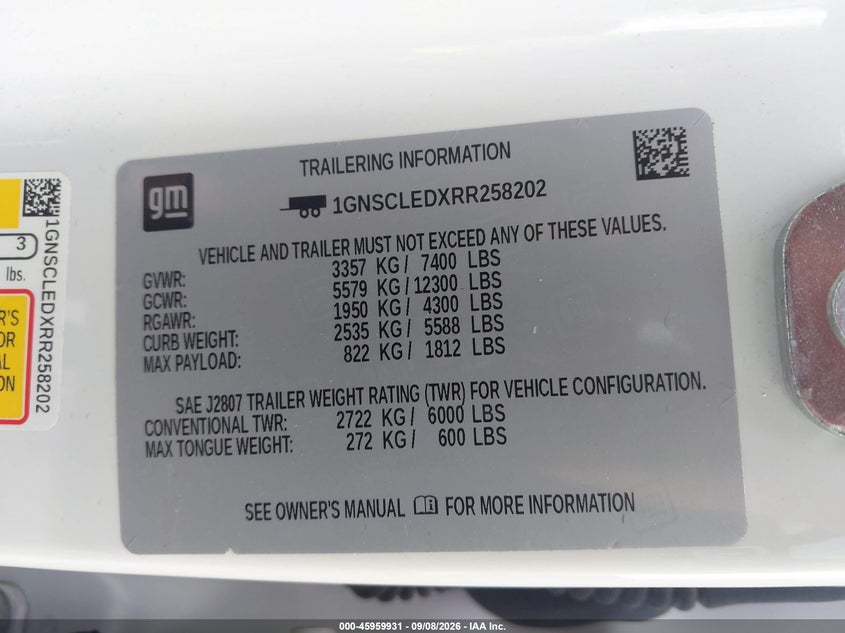 CHEVROLET TAHOE 2024 VIN 1GNSCLEDXRR258202