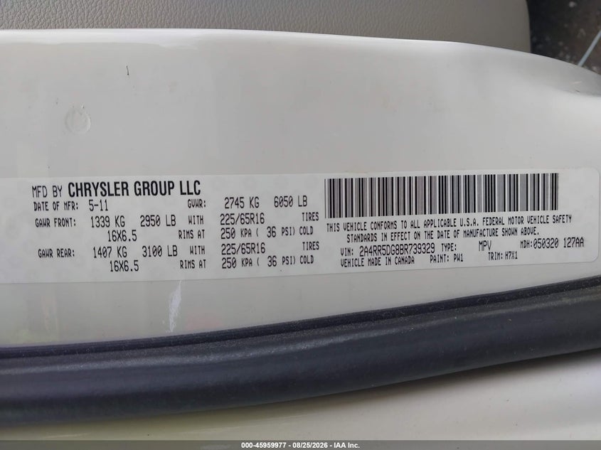 2011 CHRYSLER TOWN & COUNTRY VAN 3.6L V6 FI DOHC 24V NF4