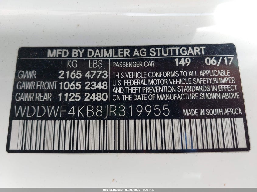 MERCEDES-BENZ C 300 2018 VIN WDDWF4KB8JR319955