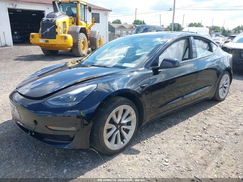 2022 Tesla Model 3, Right Rear, IAAI, VIN 5YJ3E1EB5NF290209 — photo 2