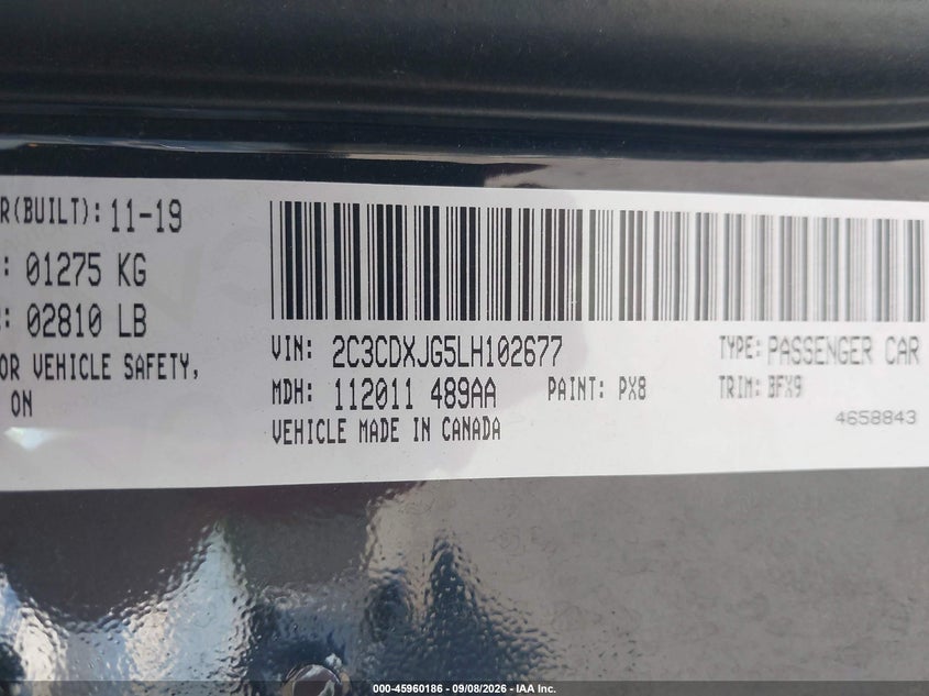 2020 DODGE CHARGER SEDAN 3.6L V-6 DOHC, VVT, 300HP