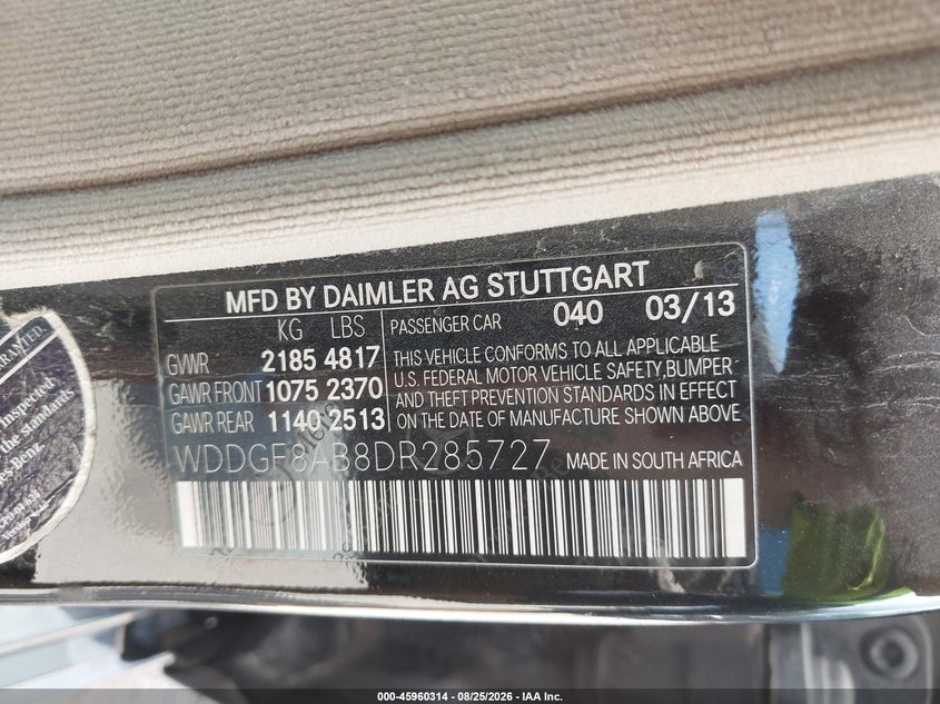 MERCEDES-BENZ C 300 2013 VIN WDDGF8AB8DR285727