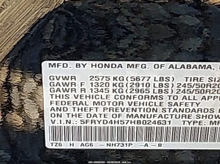 ACURA MDX 2017 VIN 5FRYD4H57HB024631