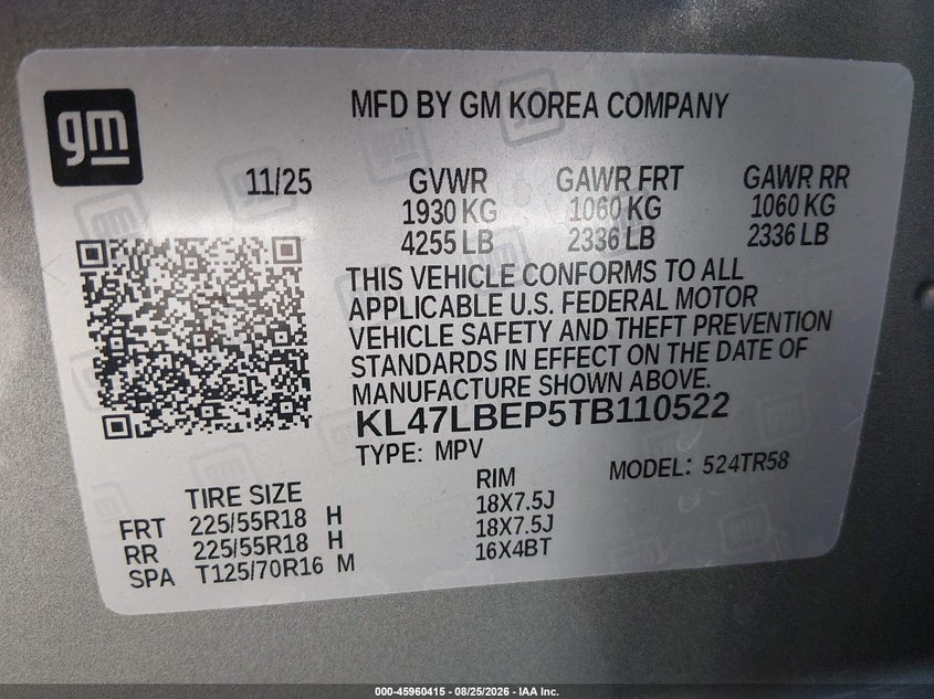 BUICK ENVISTA 2026 VIN KL47LBEP5TB110522