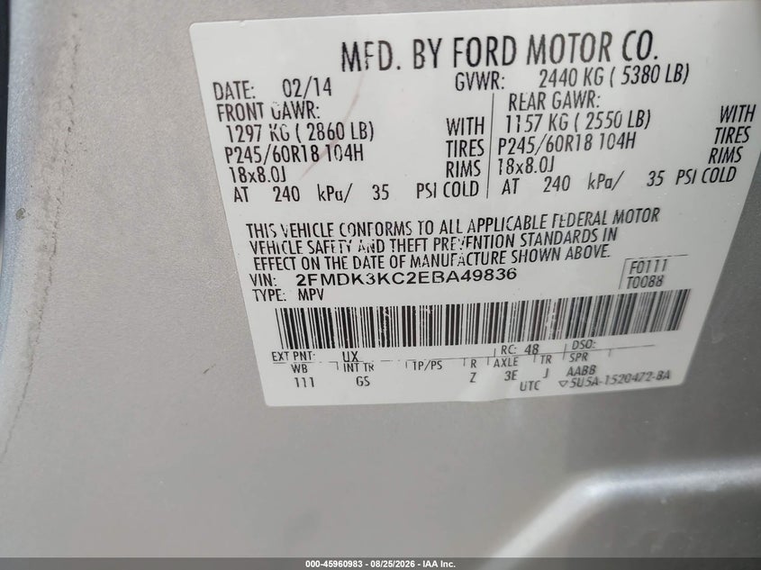 2014 FORD EDGE SPORT UTILITY VEHICLE 3.5L V-6 DOHC, VVT, REGULAR , 285HP