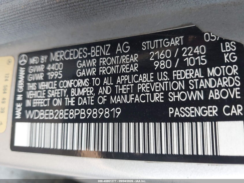 MERCEDES-BENZ 300 1993 VIN WDBEB28E8PB989819