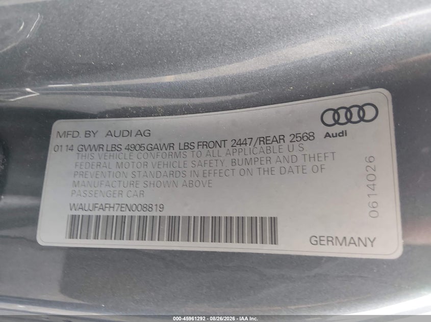 AUDI A5 2014 VIN WAUJFAFH7EN008819