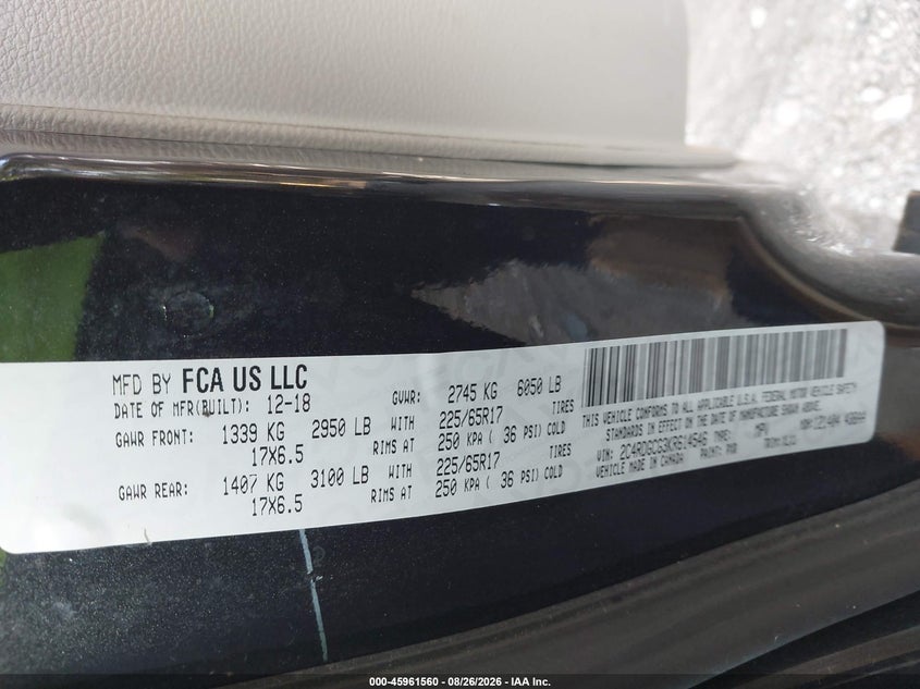 DODGE GRAND CARAVAN 2019 VIN 2C4RDGCG3KR614546