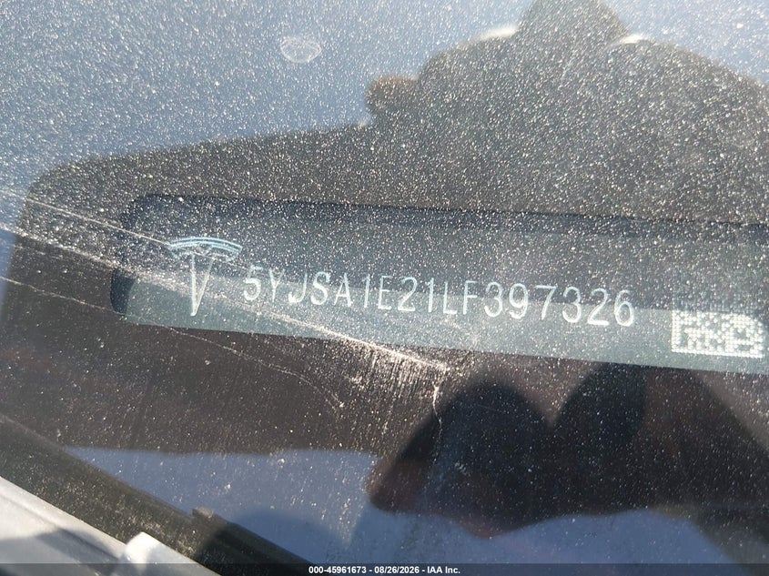 TESLA MODEL S 2020 VIN 5YJSA1E21LF397326