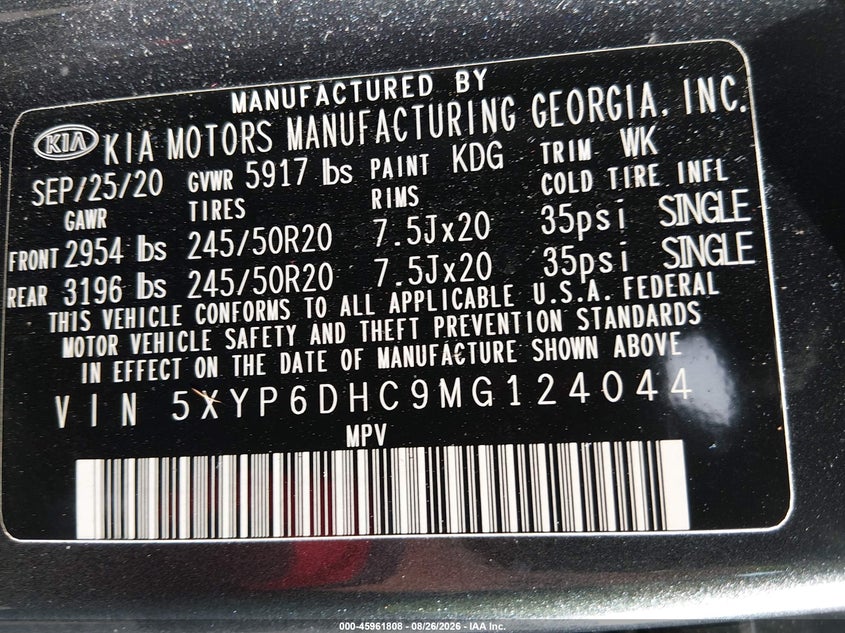KIA TELLURIDE 2021 VIN 5XYP6DHC9MG124044