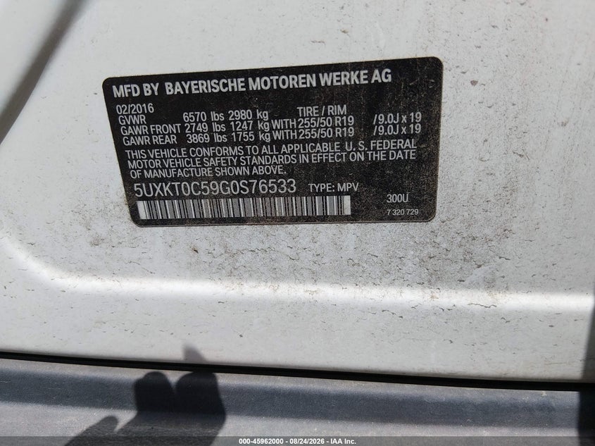 BMW X5 EDRIVE 2016 VIN 5UXKT0C59G0S76533