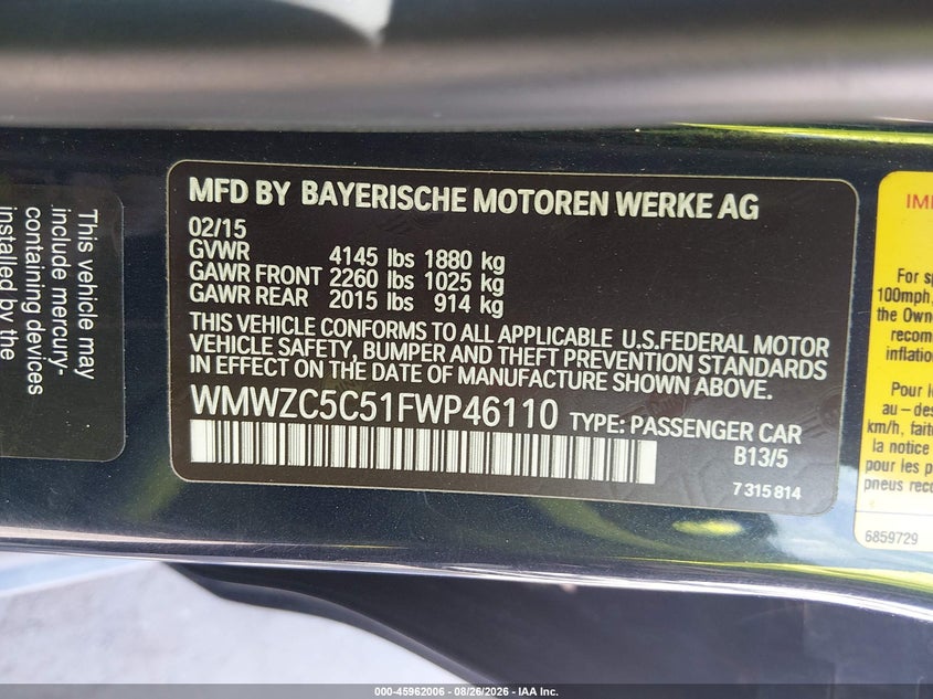 2015 MINI COUNTRYMAN SPORT UTILITY VEHICLE 1.6L I-4 DI, DOHC, VVT, TURBO, PREMIUM , 181HP