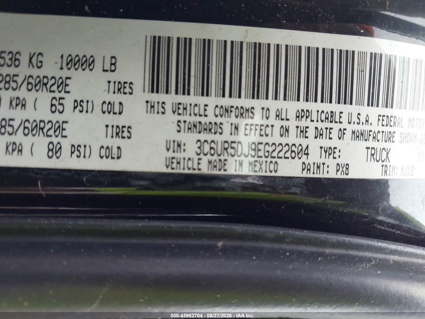 RAM 2500 2014 VIN 3C6UR5DJ9EG222604