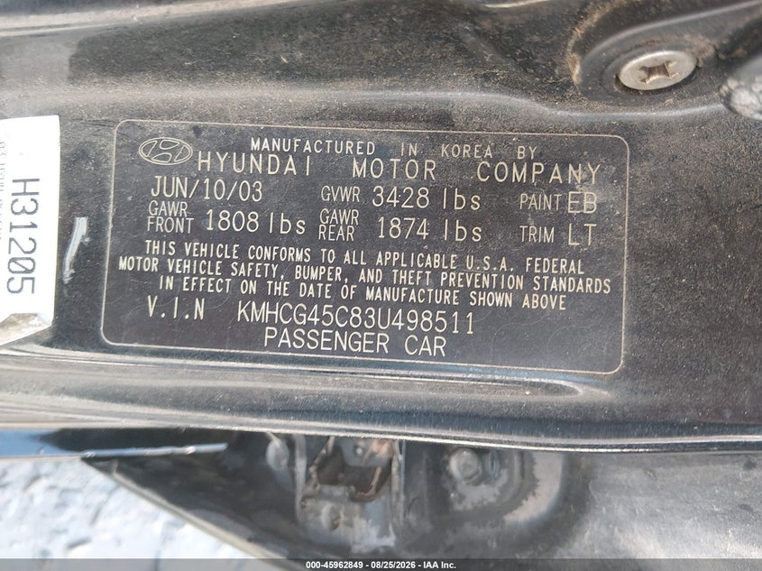 2003 HYUNDAI ACCENT SEDAN 1.6L I-4 DOHC, 104HP