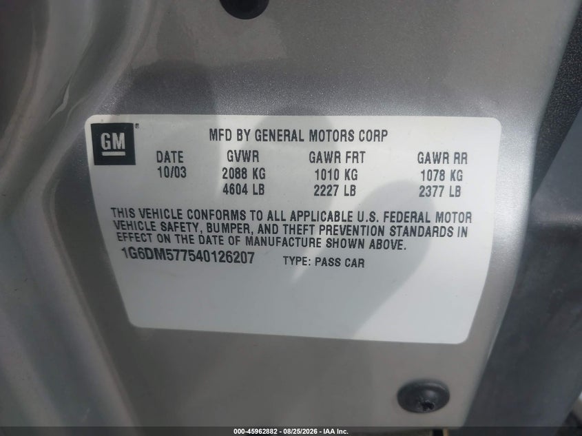 2004 CADILLAC CTS SEDAN 3.6L V-6 DOHC, VVT, REGULAR , 255HP