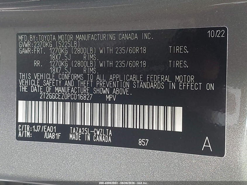 LEXUS NX 350 2023 VIN 2T2GGCEZ0PC016827