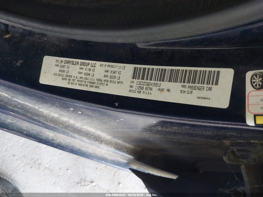 DODGE AVENGER 2014 VIN 1C3CDZCG6EN193512