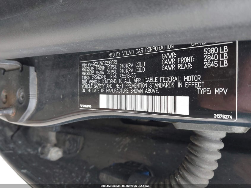 VOLVO XC60 2012 VIN YV4902DZ6C2293629