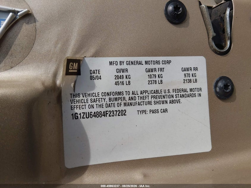 CHEVROLET MALIBU MAXX 2004 VIN 1G1ZU64884F237202