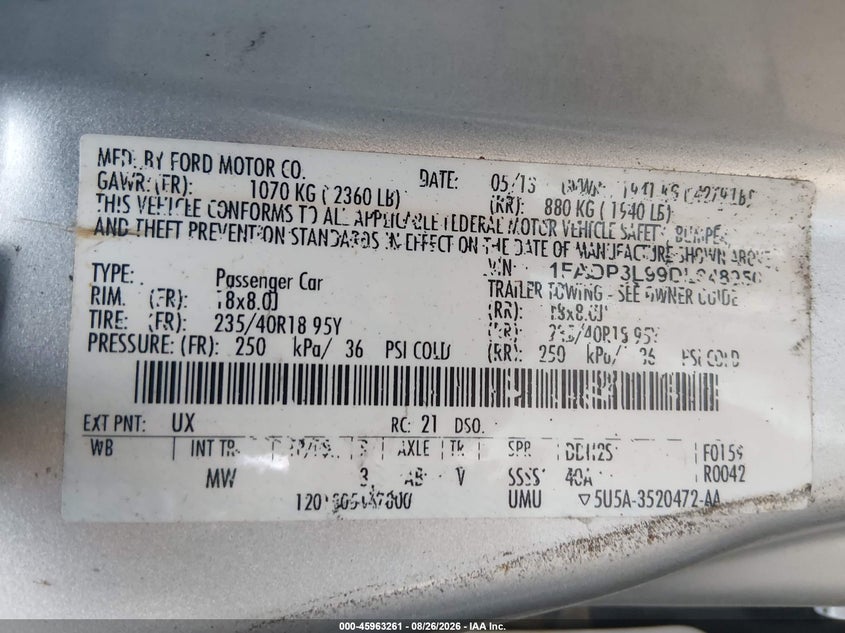 FORD FOCUS ST 2013 VIN 1FADP3L99DL348950