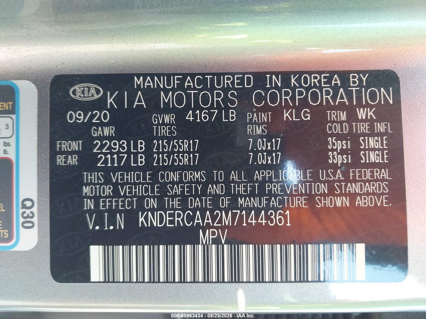 KIA SELTOS 2021 VIN KNDERCAA2M7144361