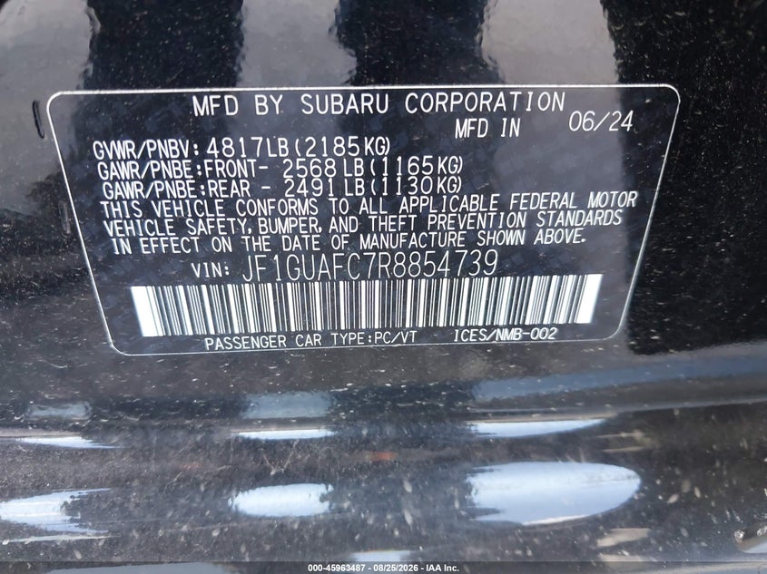 SUBARU IMPREZA 2024 VIN JF1GUAFC7R8854739