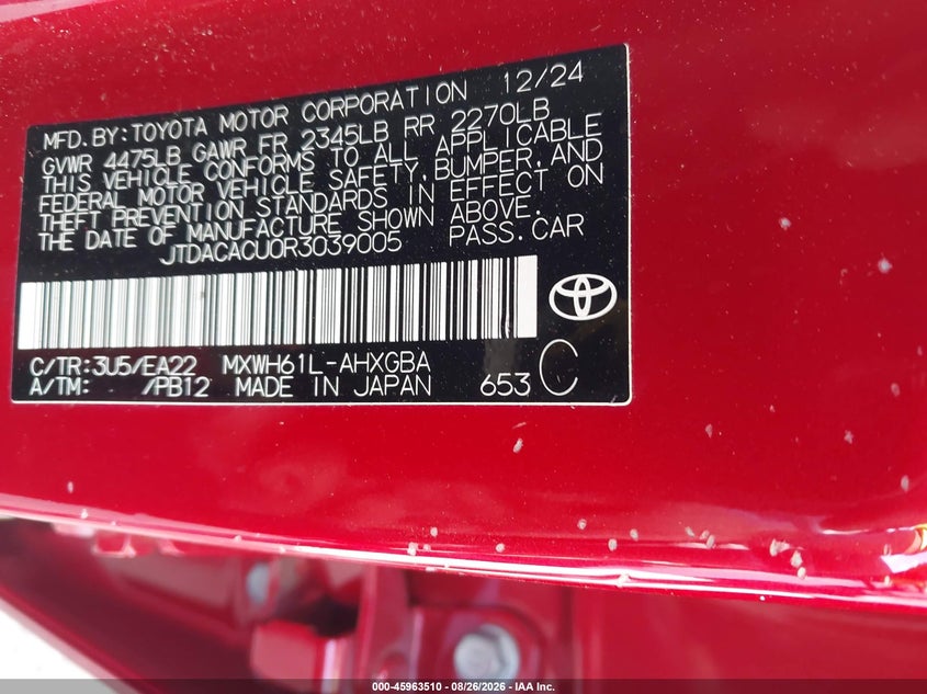 TOYOTA PRIUS PRIME 2024 VIN JTDACACU0R3039005