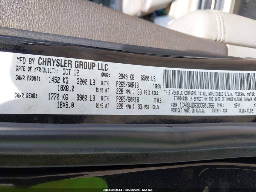 2013 DODGE DURANGO SPORT UTILITY VEHICLE 3.6L V-6 DOHC, VVT, 290HP