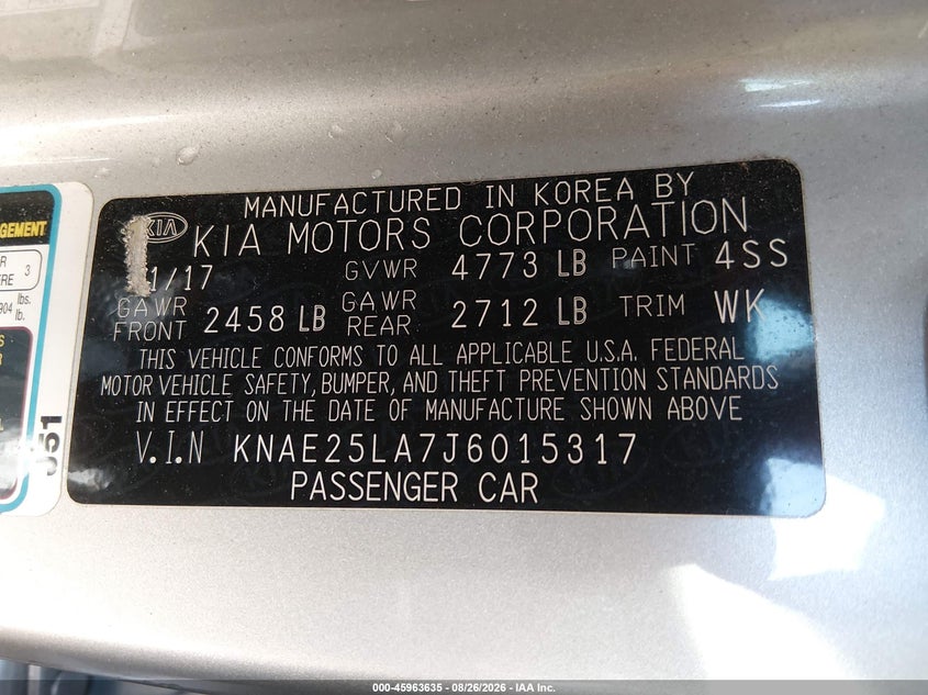 KIA STINGER 2018 VIN KNAE25LA7J6015317