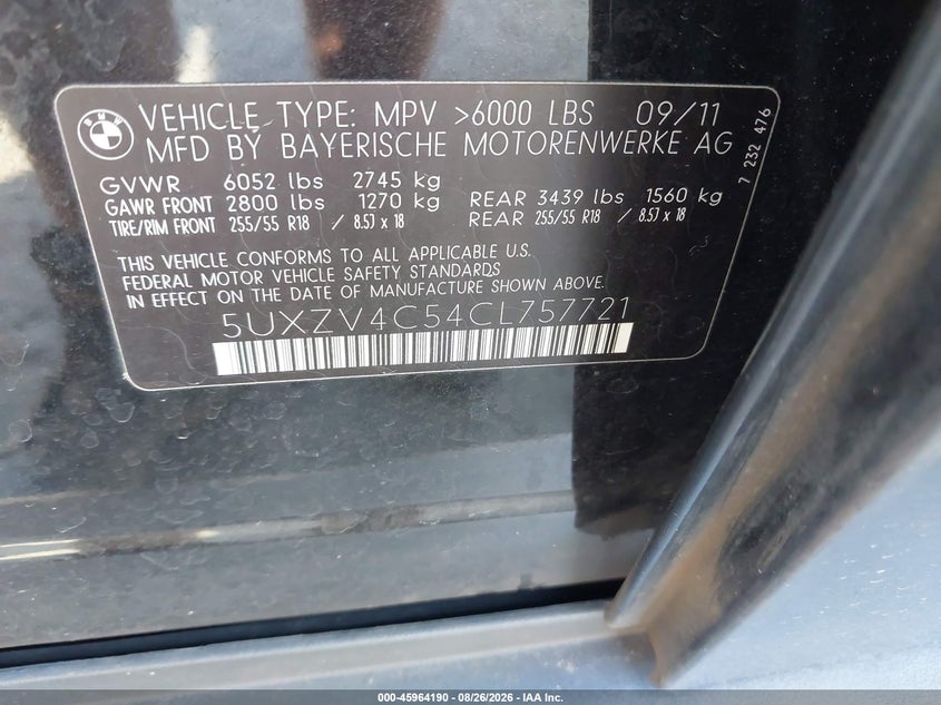 2012 BMW X5 SPORT UTILITY VEHICLE 3.0L I-6 DI, DOHC, VVT, TURBO, 300HP