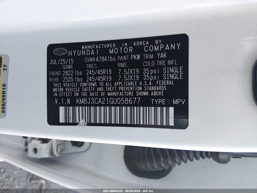 HYUNDAI TUCSON 2016 VIN KM8J3CA21GU058677