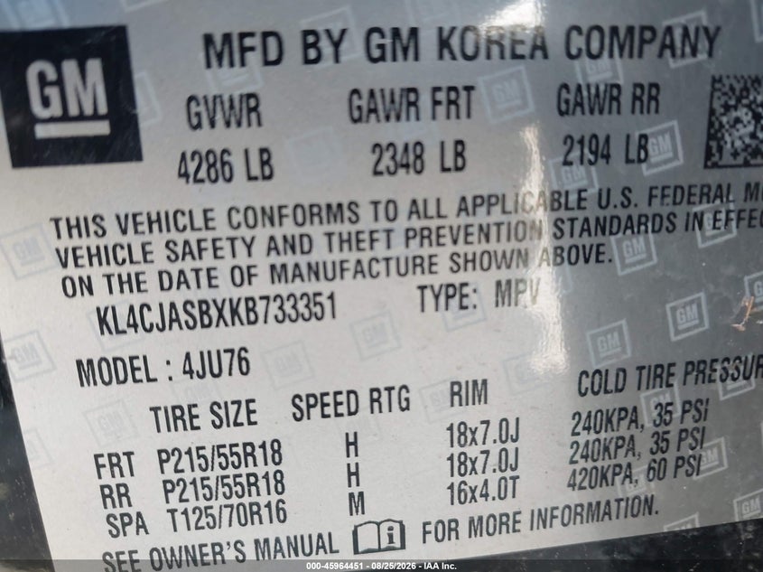 BUICK ENCORE 2019 VIN KL4CJASBXKB733351