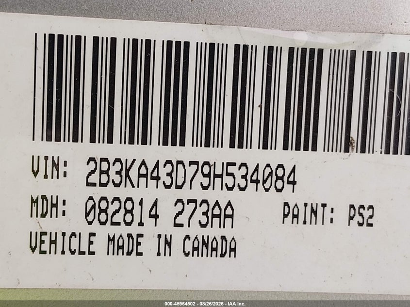 DODGE CHARGER 2009 VIN 2B3KA43D79H534084