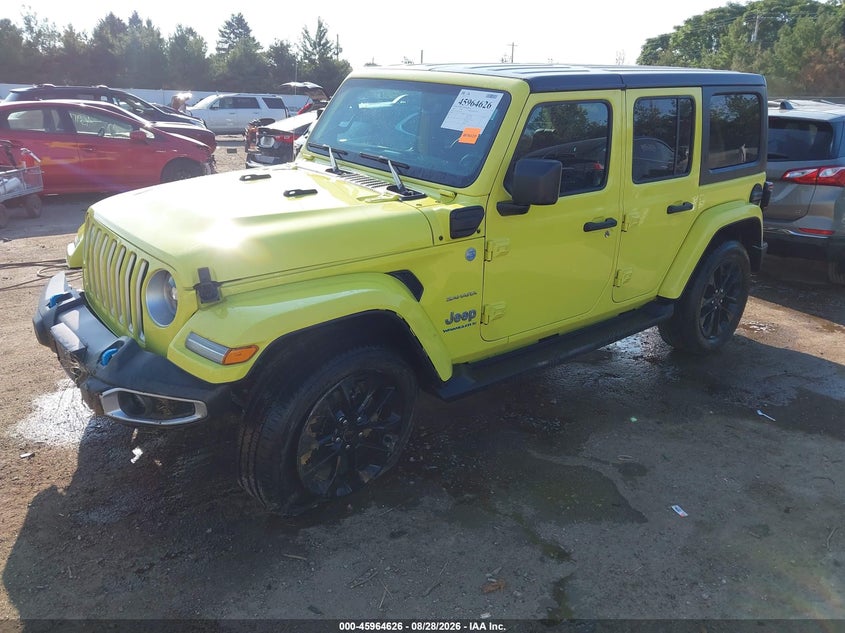2023 Jeep Wrangler 4Xe Sahara 4X4, Front End, IAAI, VIN 1C4JJXP63PW599245 — photo 2
