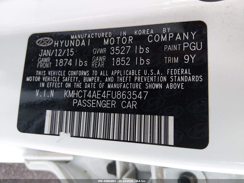 HYUNDAI ACCENT 2015 VIN KMHCT4AE4FU863547