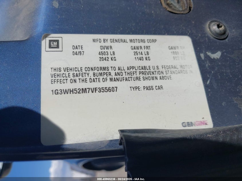 1997 OLDSMOBILE CUTLASS SUPREME SEDAN 3.1L V-6 REGULAR , 160HP