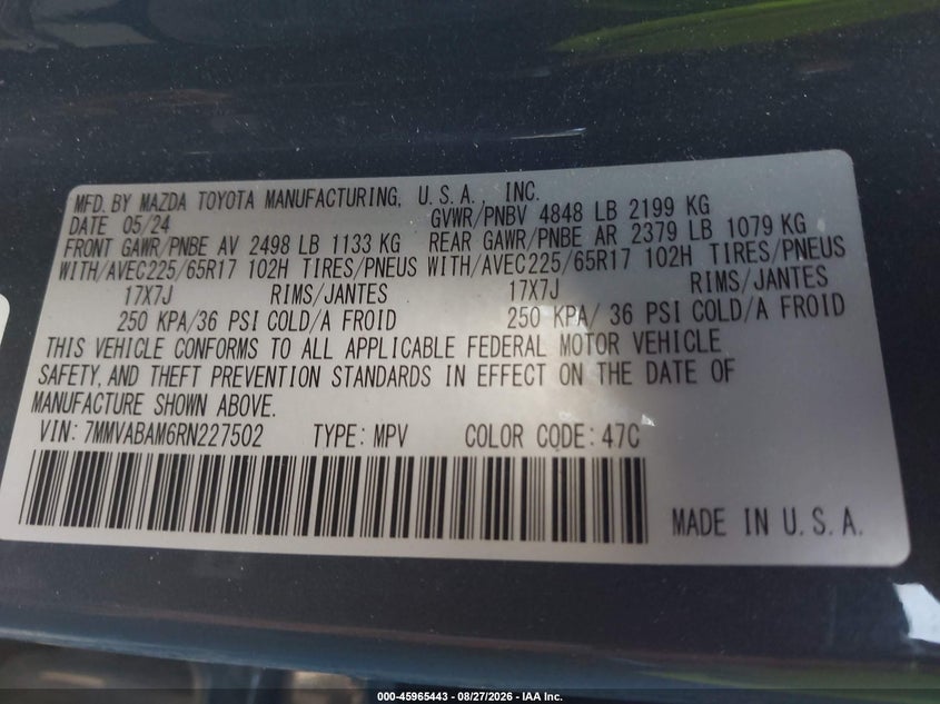 MAZDA CX-50 2024 VIN 7MMVABAM6RN227502
