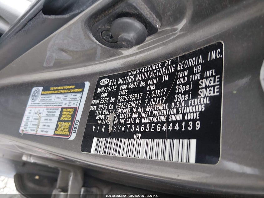 KIA SORENTO 2014 VIN 5XYKT3A65EG444139