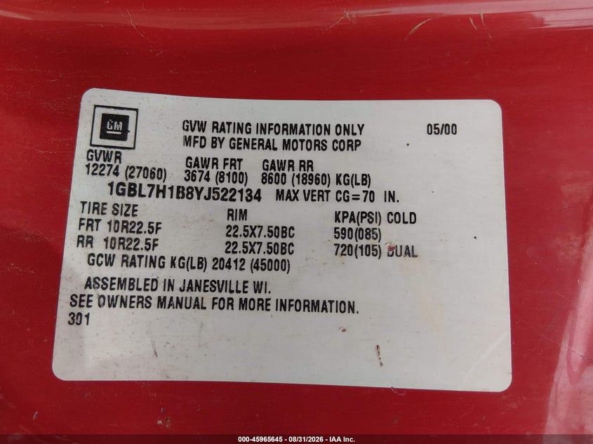 2000 CHEVROLET C-SERIES auction photo 8