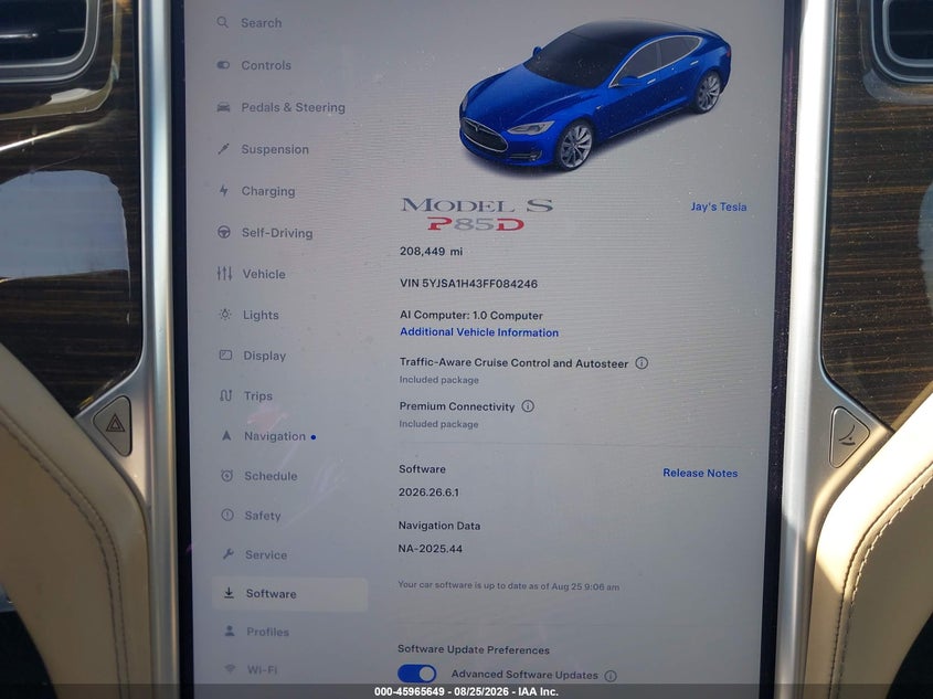 TESLA MODEL S 2015 VIN 5YJSA1H43FF084246