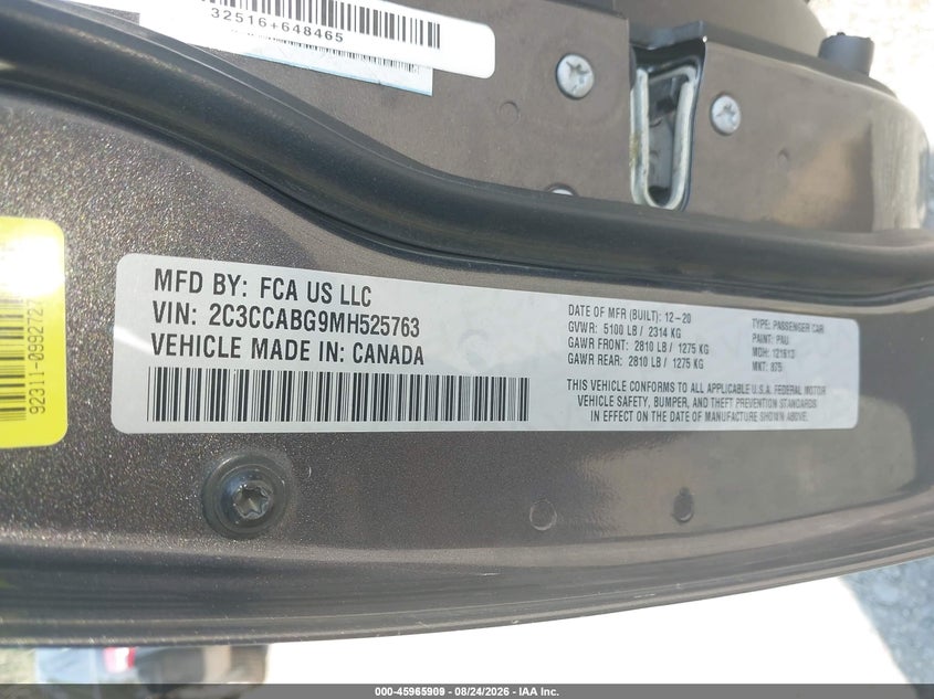 CHRYSLER 300 2021 VIN 2C3CCABG9MH525763