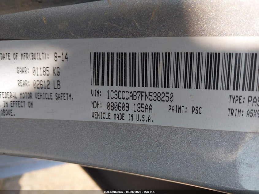 CHRYSLER 200 2015 VIN 1C3CCCAB7FN538250